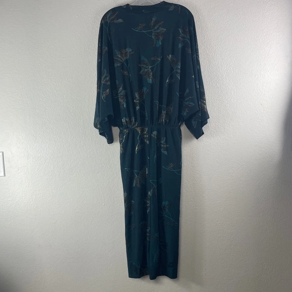 Baltic Born Shaneen Ruched Midi Dress XL Jade Floral Shimmer Wedding Guest Luxe